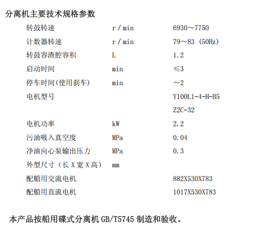 船用分油机备件